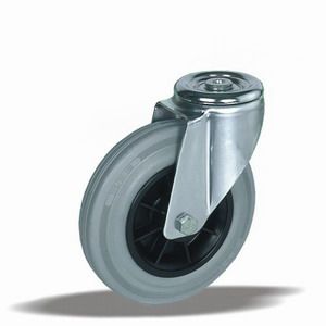 Universální kola s plastovým diskem a šedým pryžovým běhounem v otočné vidlici L12