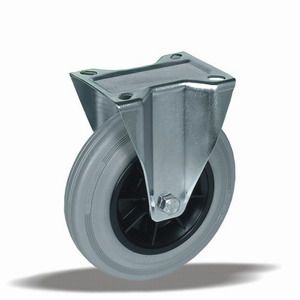 Universální kola s plastovým diskem a šedým pryžovým běhounem v pevné vidlici