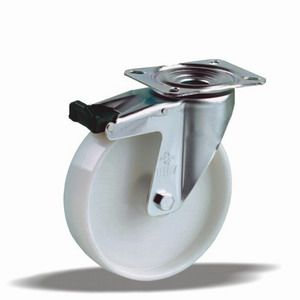 Průmyslová universální kola s polyamidovým běhounem v otočné vidlici s brzdou