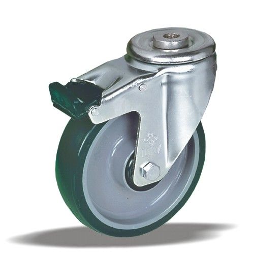 Průmyslová universální kola s polyuretanovým běhounem v otočné vidlici L12 s brzdou